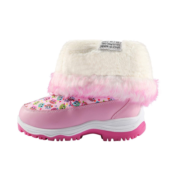 Kids Winter Snow Boots - PINK OWL - 3